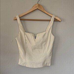 NWT Lucy Paris Cream Crop v notched Top XS